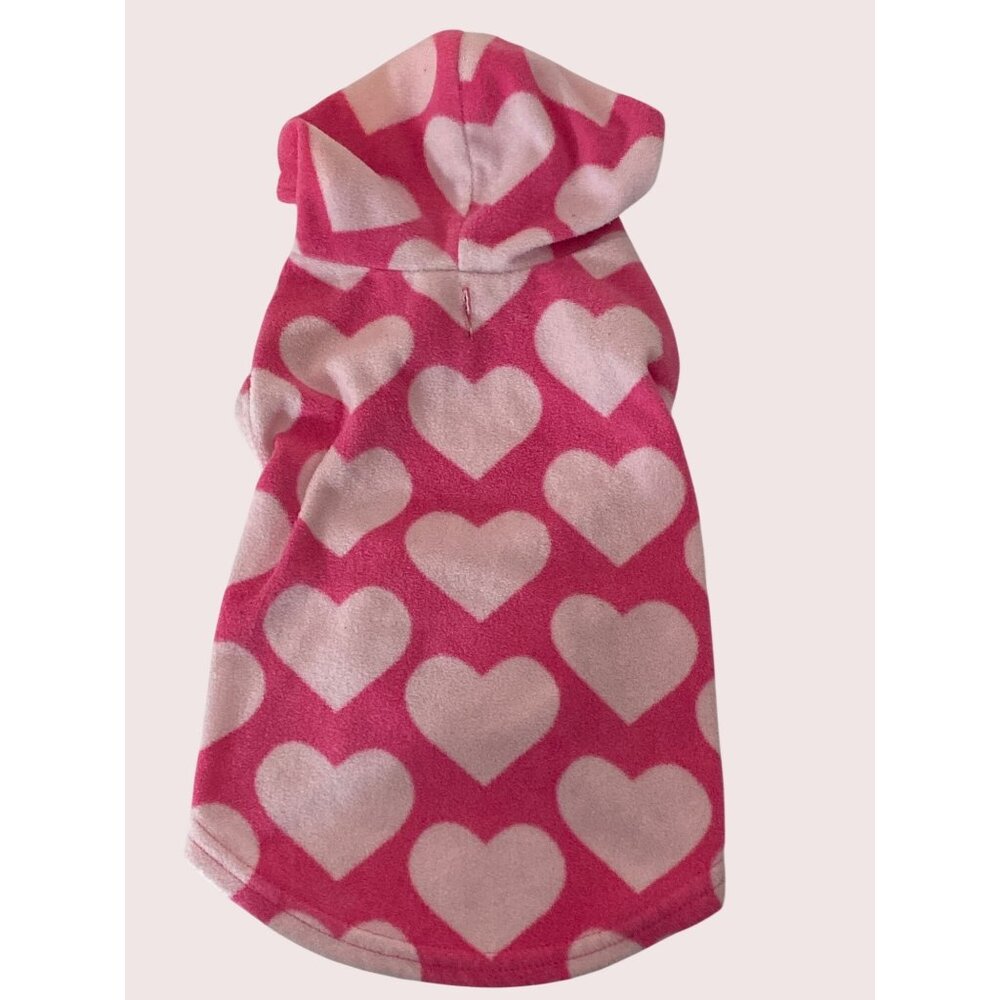 Lulu Pink Dog Fleece Hooded Valentines day Outfit Hearts Dog Coat Sweater Medium